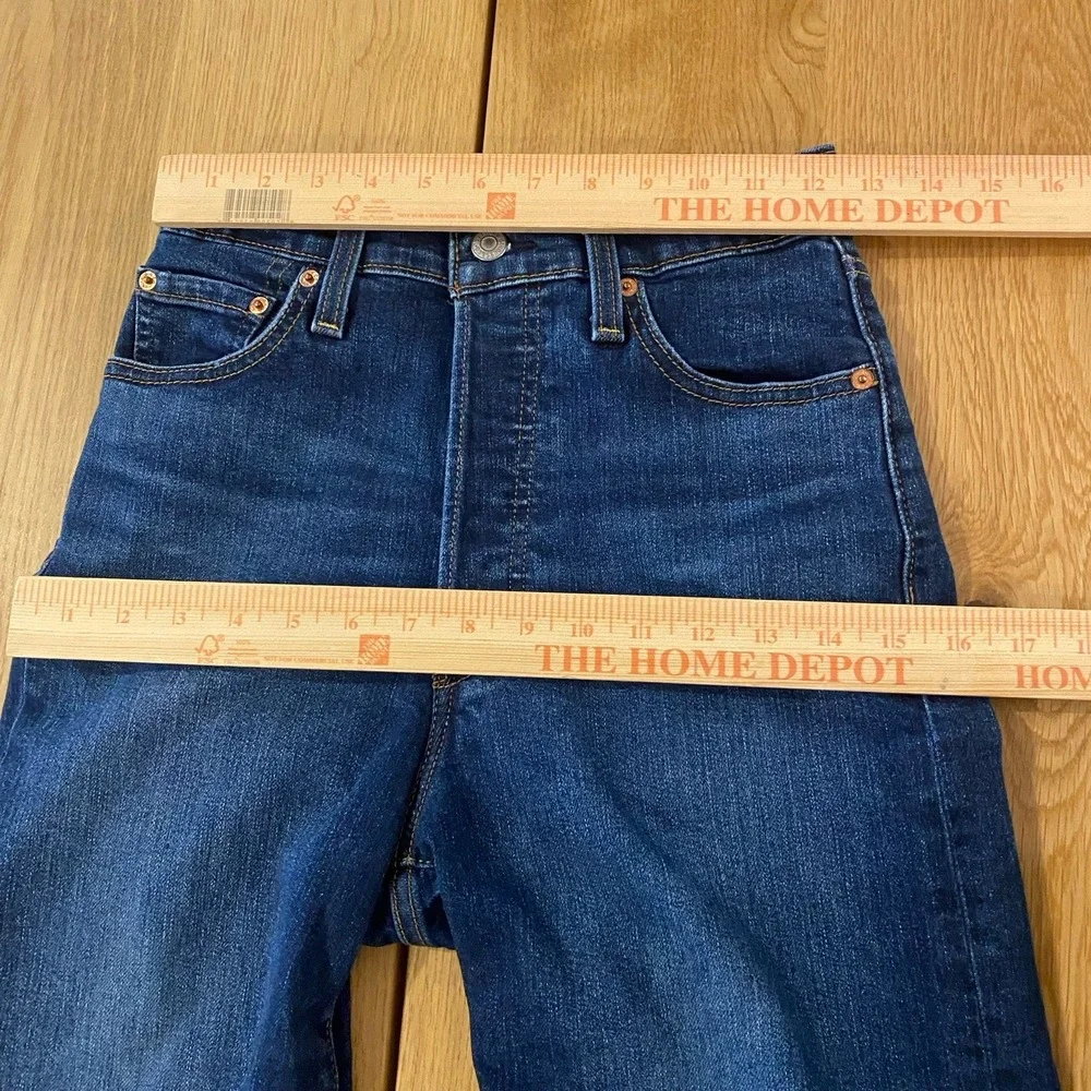 Levi's Jeans Ribcage Straight Ankle Women's 24 Dark Button Fly Stretch Raw Hem‎